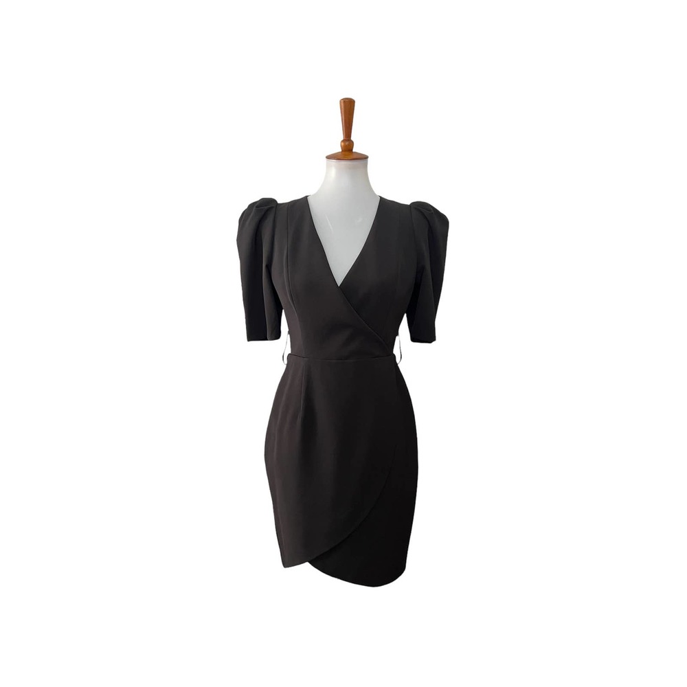 Black Halo Womens Faux Wrap Dress Short Sleeve Black Size 4